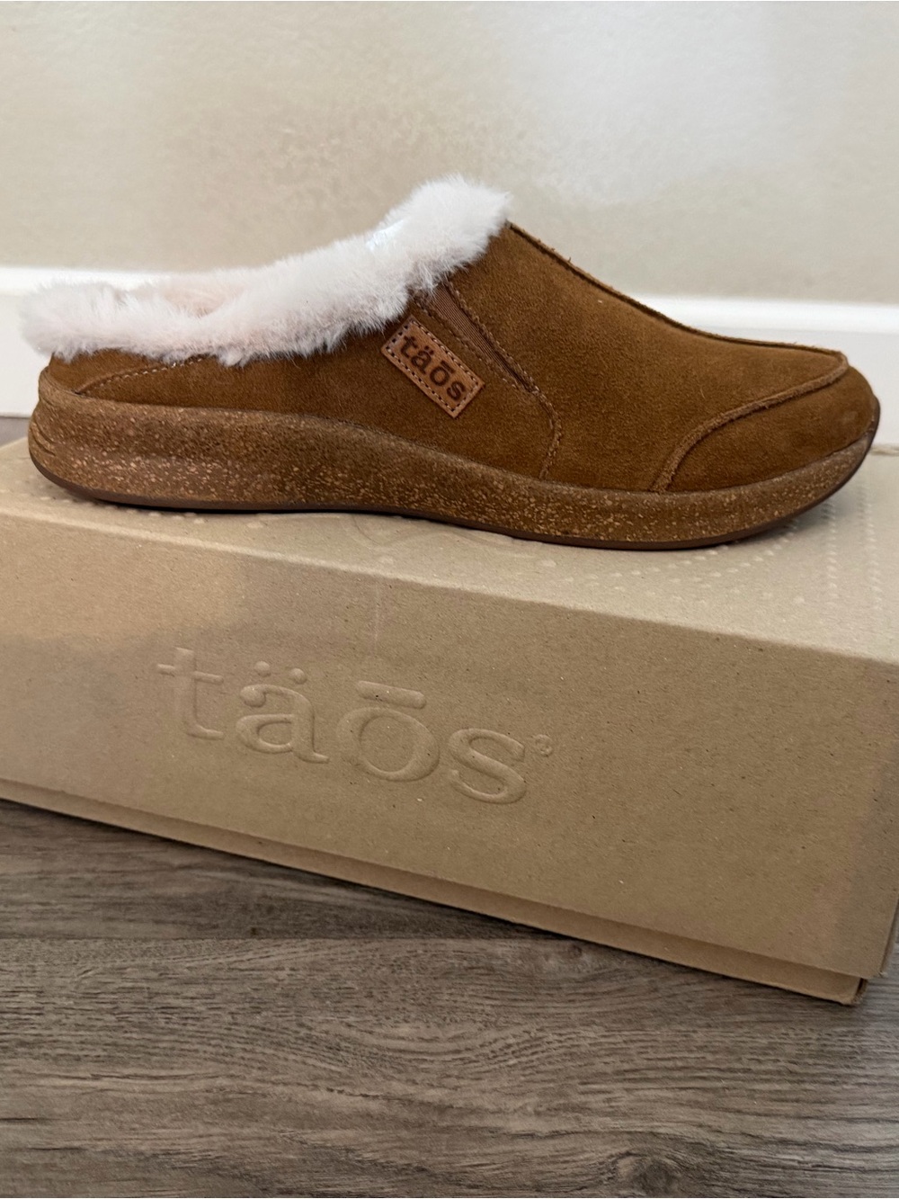 Taos Footwear Chestnut Suede Faux-Fur Lined Slip-On Mule